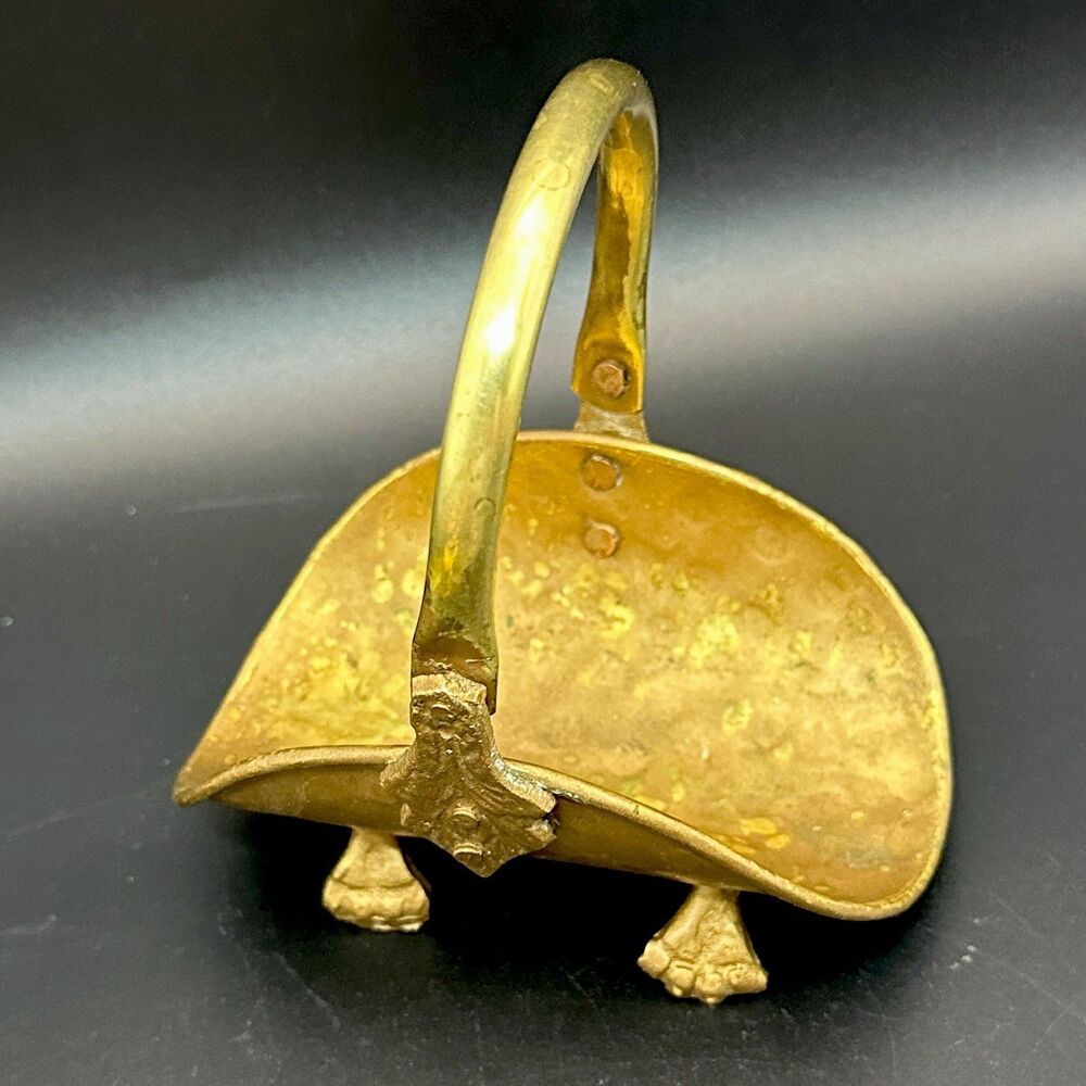 Vintage Hammered Brass Miniature Fireplace Log Holder Pen Rest Desk Decor